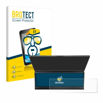 Face avant d’un emballage produit avec le logo de la marque BROTECT. À côté, l’appareil ASUS ROG Zephyrus Duo 16 2023 (Touch B