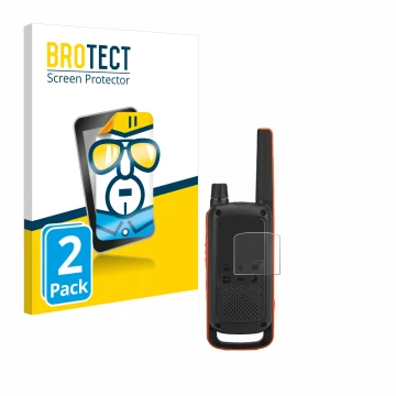 Face avant d’un emballage produit avec le logo de la marque BROTECT. À côté, l’appareil Motorola Talkabout T82 est représenté 