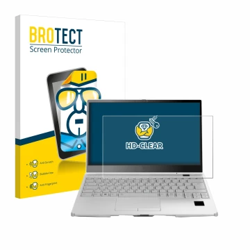 Face avant d’un emballage produit avec le logo de la marque BROTECT. À côté, l’appareil Fujitsu Lifebook U9313X est représenté