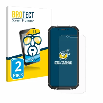 Face avant d’un emballage produit avec le logo de la marque BROTECT. À côté, l’appareil Oukitel WP18 est représenté avec la pr