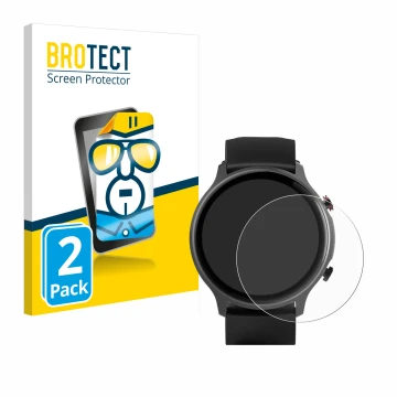 Face avant d’un emballage produit avec le logo de la marque BROTECT. À côté, l’appareil Hama Fit Watch 6910 est représenté ave