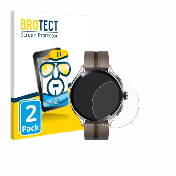 Face avant d’un emballage produit avec le logo de la marque BROTECT. À côté, l’appareil Xiaomi Watch 2 Pro est représenté avec