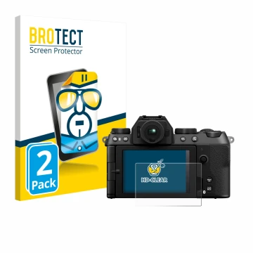 Face avant d’un emballage produit avec le logo de la marque BROTECT. À côté, l’appareil Fujifilm X-S20 est représenté avec la 