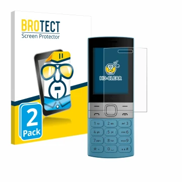 Face avant d’un emballage produit avec le logo de la marque BROTECT. À côté, l’appareil Nokia 150 (2023) est représenté avec l