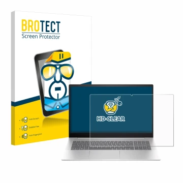 Face avant d’un emballage produit avec le logo de la marque BROTECT. À côté, l’appareil HP Envy 17-cw0000 est représenté avec 