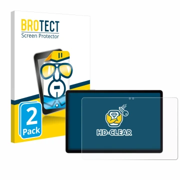 Face avant d’un emballage produit avec le logo de la marque BROTECT. À côté, l’appareil Samsung Galaxy Tab S9 FE+ est représen