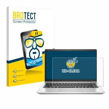 Face avant d’un emballage produit avec le logo de la marque BROTECT. À côté, l’appareil HP EliteBook 645 G10 est représenté av