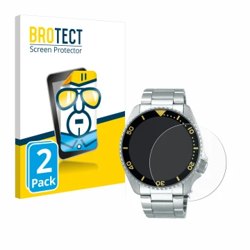 Face avant d’un emballage produit avec le logo de la marque BROTECT. À côté, l’appareil Seiko 5 Sports SRPD59K1 est représenté