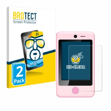 Face avant d’un emballage produit avec le logo de la marque BROTECT. À côté, l’appareil Pthtechus Children’s Smartphone est re