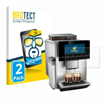 Face avant d’un emballage produit avec le logo de la marque BROTECT. À côté, l’appareil Siemens EQ900 TQ907D03 est représenté 