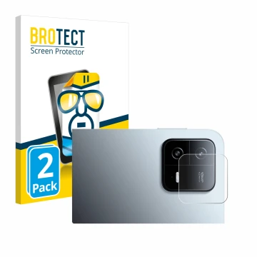 Face avant d’un emballage produit avec le logo de la marque BROTECT. À côté, l’appareil Xiaomi Pad 6 (Caméra UNIQUEMENT) est r