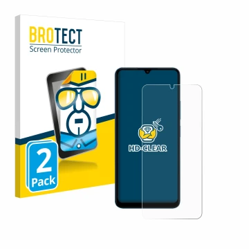 Face avant d’un emballage produit avec le logo de la marque BROTECT. À côté, l’appareil Xiaomi Redmi 13C est représenté avec l
