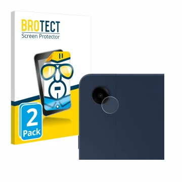 Face avant d’un emballage produit avec le logo de la marque BROTECT. À côté, l’appareil Samsung Galaxy Tab A9 Plus 5G (Caméra 