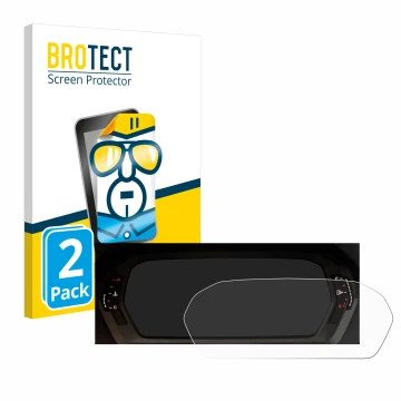 Face avant d’un emballage produit avec le logo de la marque BROTECT. À côté, l’appareil Audi A3 2023 Virtual cockpit est repré