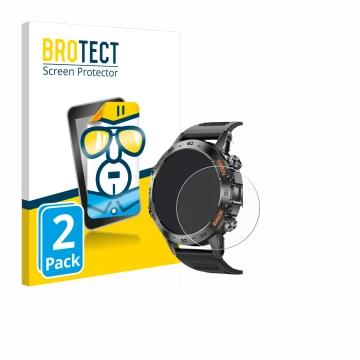 Face avant d’un emballage produit avec le logo de la marque BROTECT. À côté, l’appareil Lemfo Smartwatch 1.39