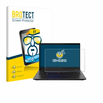 Face avant d’un emballage produit avec le logo de la marque BROTECT. À côté, l’appareil Lenovo ThinkPad L14 Gen 3 est représen