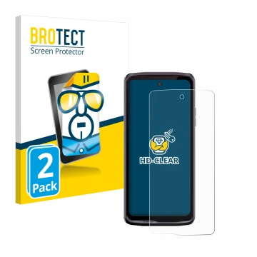 Face avant d’un emballage produit avec le logo de la marque BROTECT. À côté, l’appareil Crosscall Stellar X5 est représenté av