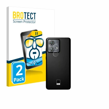 Face avant d’un emballage produit avec le logo de la marque BROTECT. À côté, l’appareil Motorola Edge 40 Neo (Caméra UNIQUEMEN