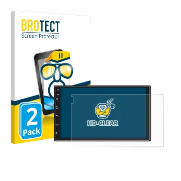 Face avant d’un emballage produit avec le logo de la marque BROTECT. À côté, l’appareil Ankeway Car Radio 7