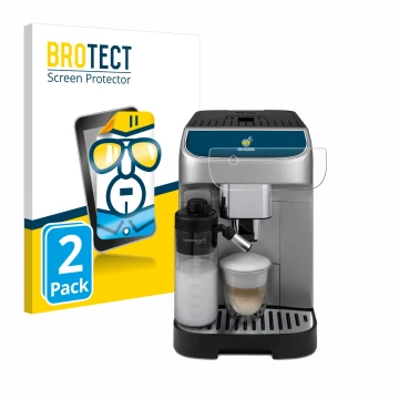 Face avant d’un emballage produit avec le logo de la marque BROTECT. À côté, l’appareil DeLonghi Magnifica Plus est représenté