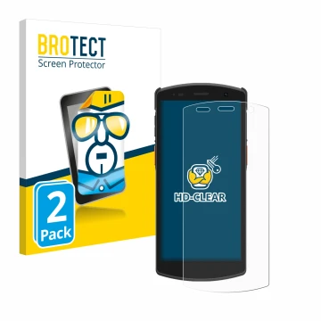 Face avant d’un emballage produit avec le logo de la marque BROTECT. À côté, l’appareil Urovo CT58 est représenté avec la prot