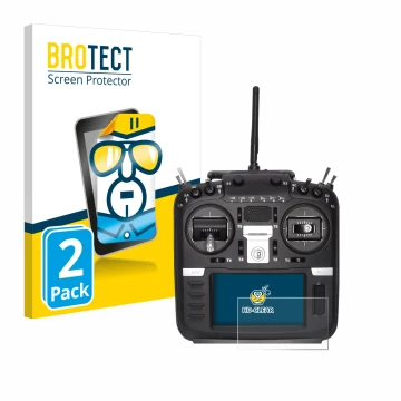 Face avant d’un emballage produit avec le logo de la marque BROTECT. À côté, l’appareil Radiomaster TX16S Mark II est représen