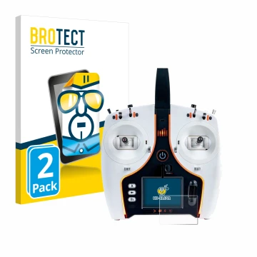 Face avant d’un emballage produit avec le logo de la marque BROTECT. À côté, l’appareil Spektrum NX7e 7-Channel DSMX Transmitt