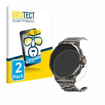 Face avant d’un emballage produit avec le logo de la marque BROTECT. À côté, l’appareil Tesofit Smartwatch 1.85