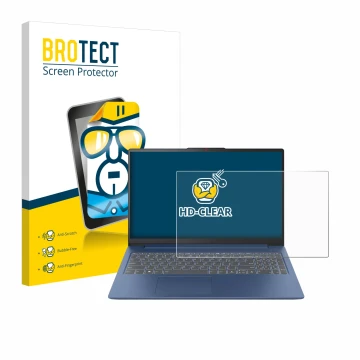 Face avant d’un emballage produit avec le logo de la marque BROTECT. À côté, l’appareil Lenovo IdeaPad Slim 3 Gen 8 15