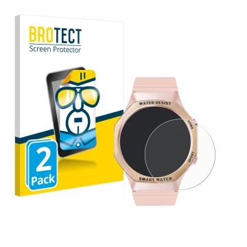 Face avant d’un emballage produit avec le logo de la marque BROTECT. À côté, l’appareil Mutoy Smartwatch 1.32