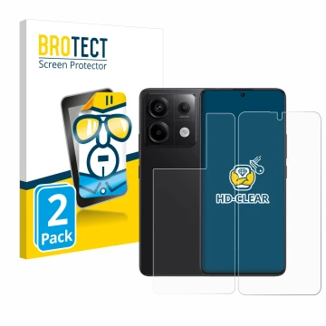 Face avant d’un emballage produit avec le logo de la marque BROTECT. À côté, l’appareil Xiaomi Redmi Note 13 Pro 5G (Avant+Arr