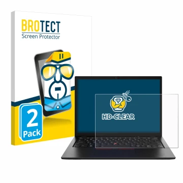 Face avant d’un emballage produit avec le logo de la marque BROTECT. À côté, l’appareil Lenovo ThinkPad L13 Gen 4 Non-Touch es