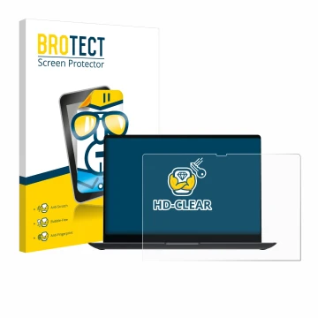 Face avant d’un emballage produit avec le logo de la marque BROTECT. À côté, l’appareil Samsung Galaxy Book4 Ultra 16