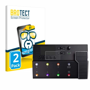 Face avant d’un emballage produit avec le logo de la marque BROTECT. À côté, l’appareil Line 6 POD GO est représenté avec la p
