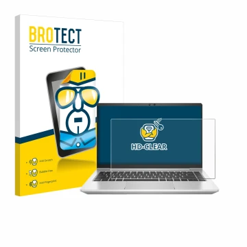 Face avant d’un emballage produit avec le logo de la marque BROTECT. À côté, l’appareil HP ProBook 445 G7 est représenté avec 