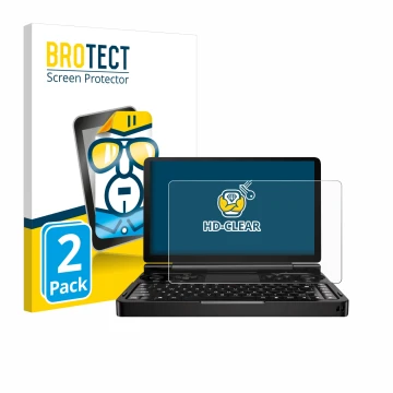 Face avant d’un emballage produit avec le logo de la marque BROTECT. À côté, l’appareil GPD Win Mini (2024) est représenté ave