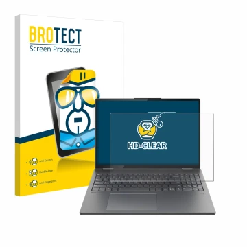 Face avant d’un emballage produit avec le logo de la marque BROTECT. À côté, l’appareil Lenovo Yoga 7i 2-in-1 Gen 9 16