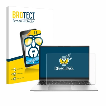 Face avant d’un emballage produit avec le logo de la marque BROTECT. À côté, l’appareil HP EliteBook 865 G10 est représenté av