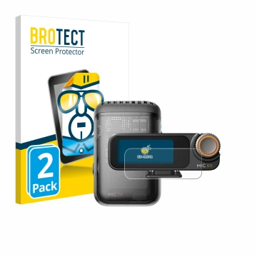 Face avant d’un emballage produit avec le logo de la marque BROTECT. À côté, l’appareil DJI Mic 2 (Receiver) est représenté av