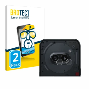 Face avant d’un emballage produit avec le logo de la marque BROTECT. À côté, l’appareil Nothing Phone (2a) (Caméra UNIQUEMENT)