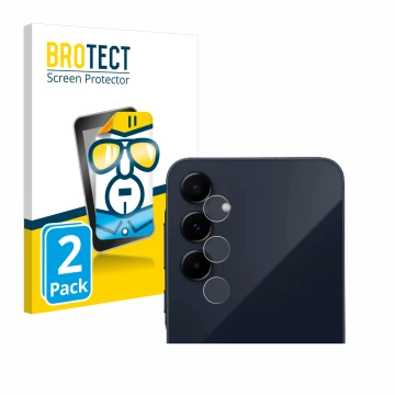 Face avant d’un emballage produit avec le logo de la marque BROTECT. À côté, l’appareil Samsung Galaxy A55 5G (Caméra UNIQUEME