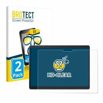 Face avant d’un emballage produit avec le logo de la marque BROTECT. À côté, l’appareil Microsoft Surface Pro 10 est représent