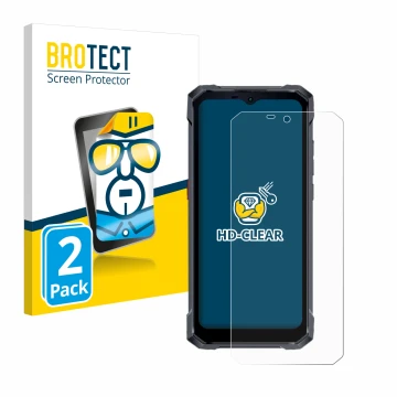 Face avant d’un emballage produit avec le logo de la marque BROTECT. À côté, l’appareil Hotwav W11 est représenté avec la prot