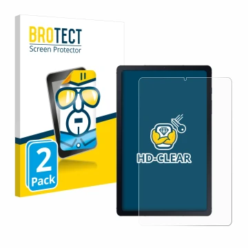 Face avant d’un emballage produit avec le logo de la marque BROTECT. À côté, l’appareil Samsung Galaxy Tab S6 Lite WiFi 2024 e