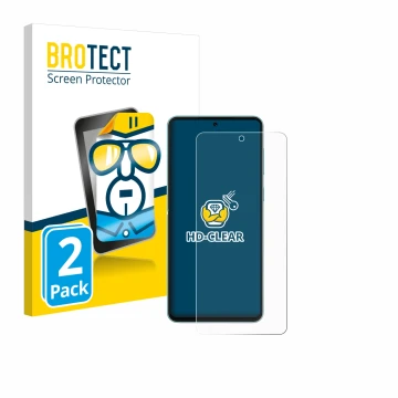 Face avant d’un emballage produit avec le logo de la marque BROTECT. À côté, l’appareil Samsung Galaxy M55 est représenté avec