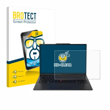 Face avant d’un emballage produit avec le logo de la marque BROTECT. À côté, l’appareil Lenovo ThinkPad X1 Carbon Gen 12 14