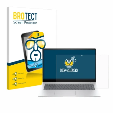 Face avant d’un emballage produit avec le logo de la marque BROTECT. À côté, l’appareil HP Envy 17 2024 est représenté avec la
