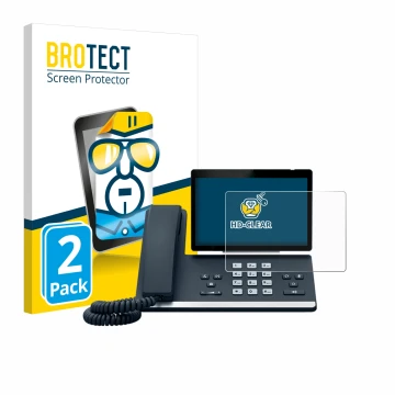 Face avant d’un emballage produit avec le logo de la marque BROTECT. À côté, l’appareil Yealink SIP-T57W est représenté avec l