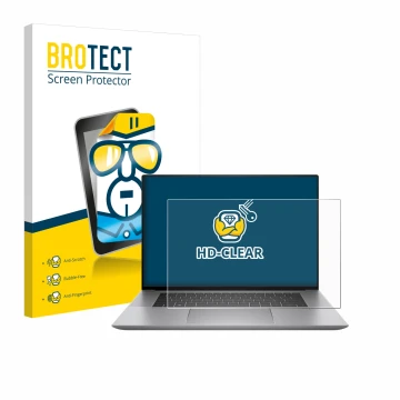 Face avant d’un emballage produit avec le logo de la marque BROTECT. À côté, l’appareil HP Zbook Studio 16 G10 est représenté 