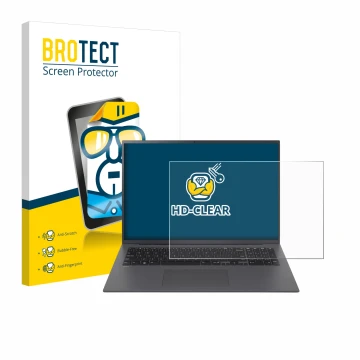 Face avant d’un emballage produit avec le logo de la marque BROTECT. À côté, l’appareil LG gram 17